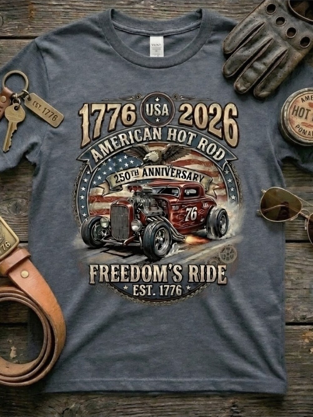 American Hot Rod 250th Anniversary Tee • 1776 USA 2026 Eagle Shirt • Patriotic - Picture 13 of 16
